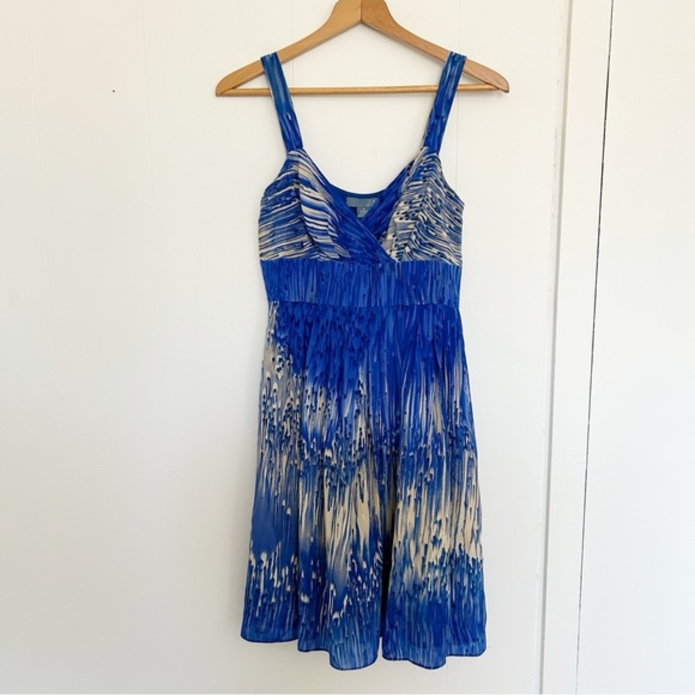 Anthropologie Lil Caballo Falls Dress Blue 100% Silk Size 4